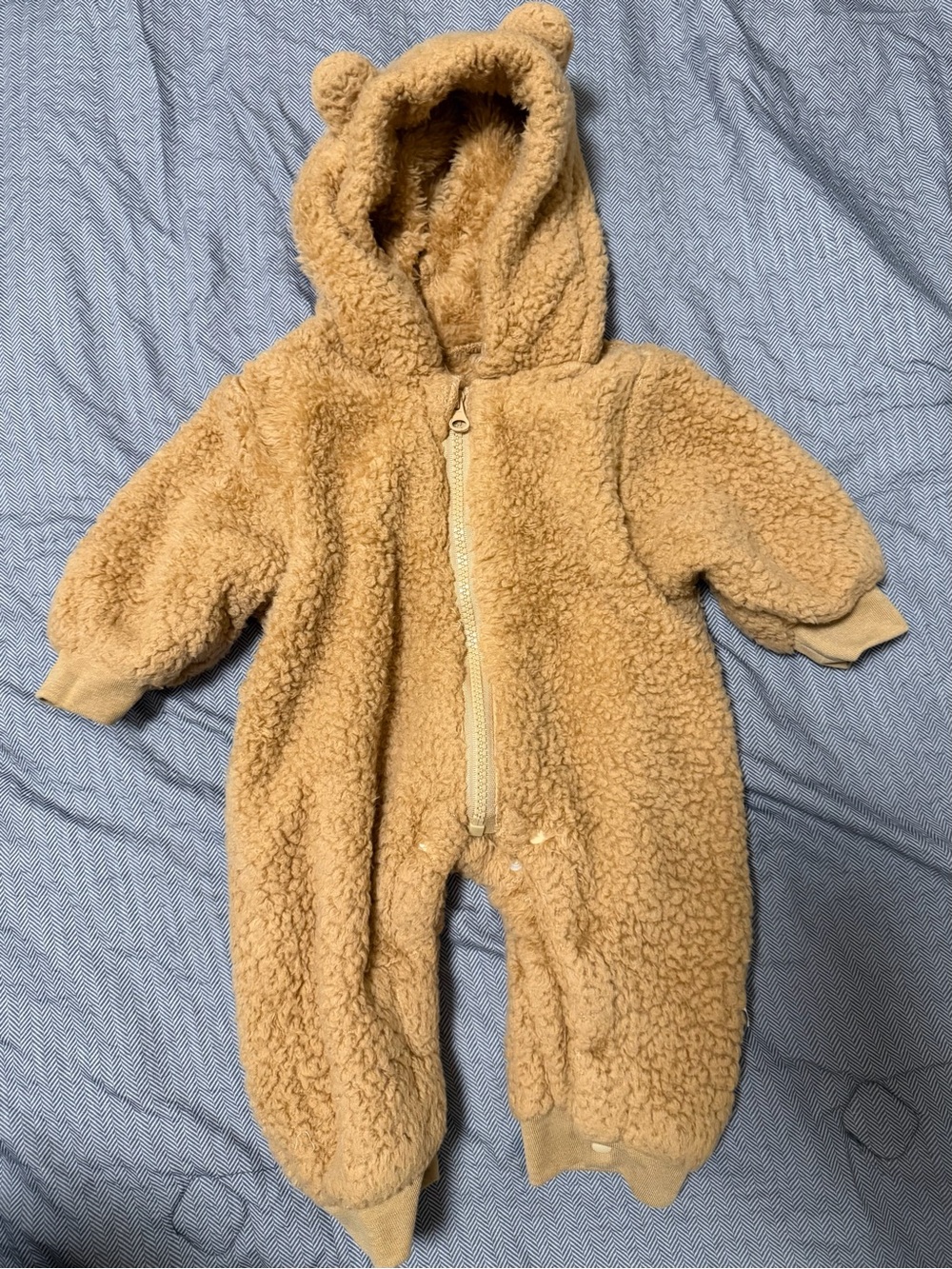 Teddy Fleece Hooded One-Piece - Camel Brown